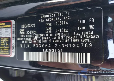 2022 Kia K5 Gt-Line from USA, damaged, VIN 5XXG64J22NG130789